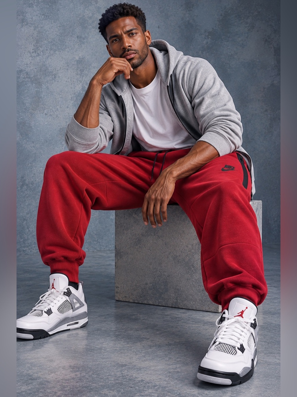 Nike Men's Red XXL Jogger Sweatpants with Black Zippered Pockets